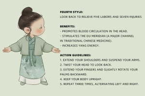 5-Minute Qigong for Office Wellness: Traditional-Style Young Man Performs the 4th Section of the 8 Pieces of Brocade (8 Sections in Total)